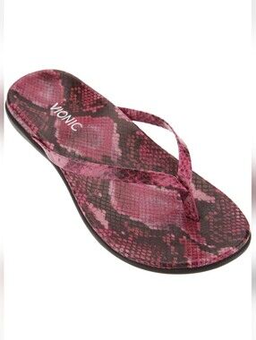 Vionic Orthotic Women's Leather Thong Sandal In 'Raspberry Snake'. Like New.